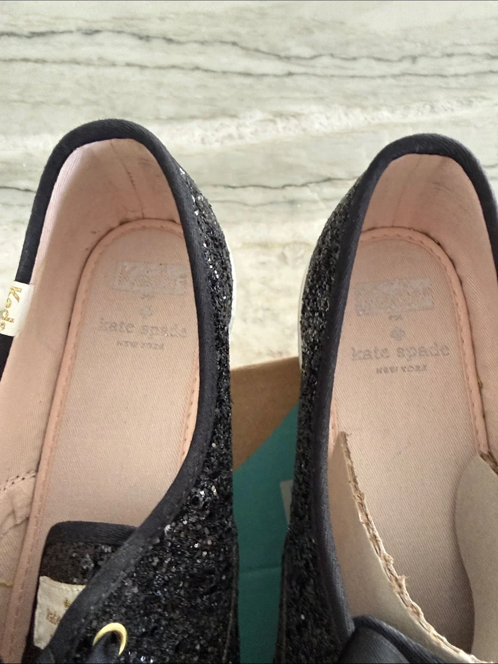 Meds‎ x Kate spade Black Glitter Ribbon Lace-Up Women’s Sneakers size 10